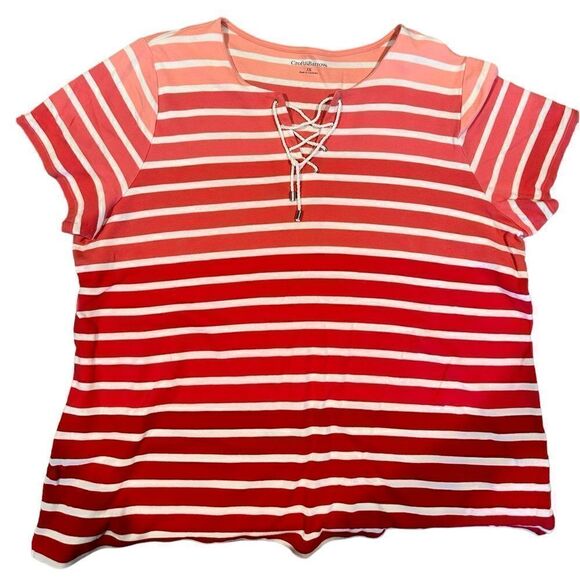 EUC- Croft & Barrow Plus Size Red White Stripe Short Sleeve Ombré shade -Size 3X - Picture 2 of 4